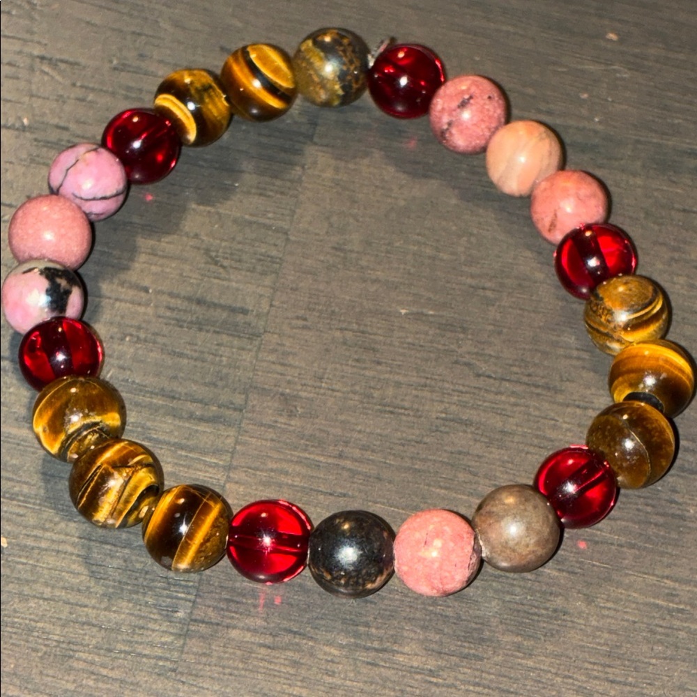 Vibrant Beaded Bracelet with Red and Gold Accents